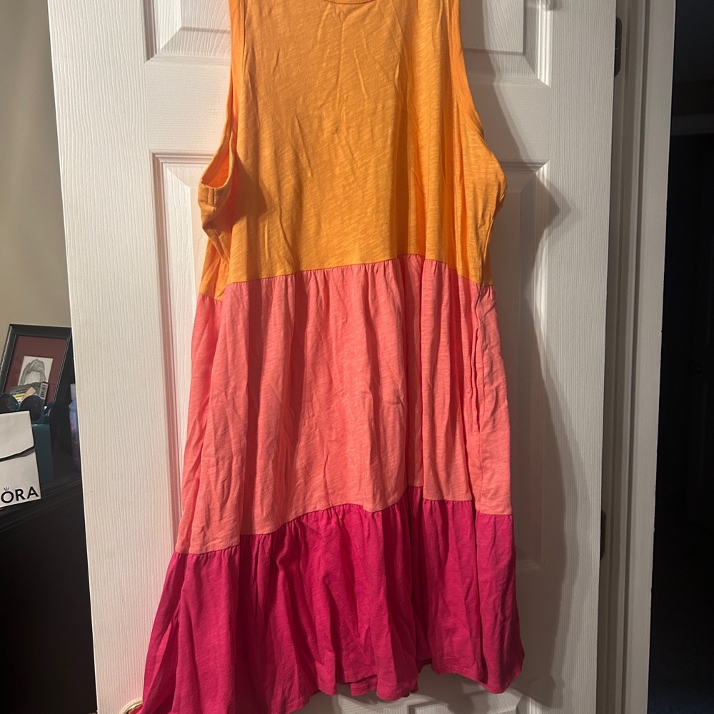 Terra & Sky Sleeveless Colorblock Midi Dress in Yellow, Coral & Fuchsia